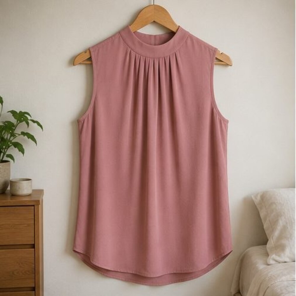 Rose Pleated High Neck Blouse